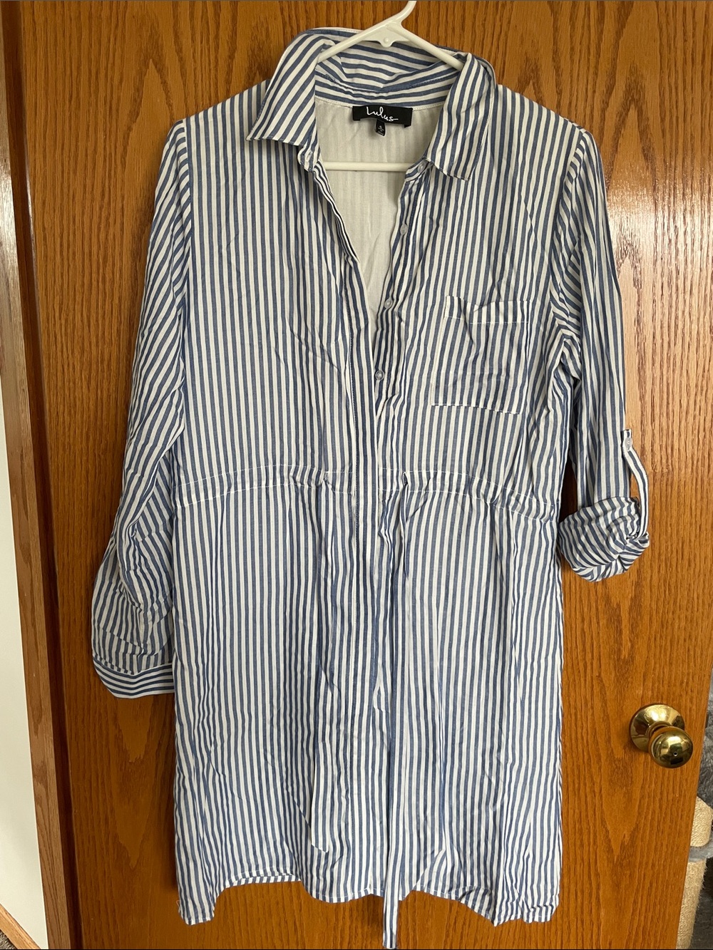 Lulu's Blue and White Vertical Stripe Button Tunic